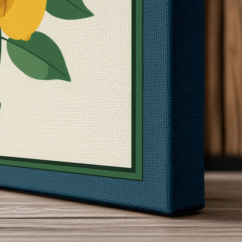 Lemon Study Botanical - Wrapped Canvas, 36x24 - 91.4 x 61.0 cm, Teal Border