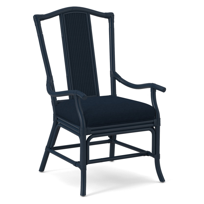 Drury Lane Slat Back Dining Arm Chair, Navy, Light Blue Performance Fabric; 0851-55