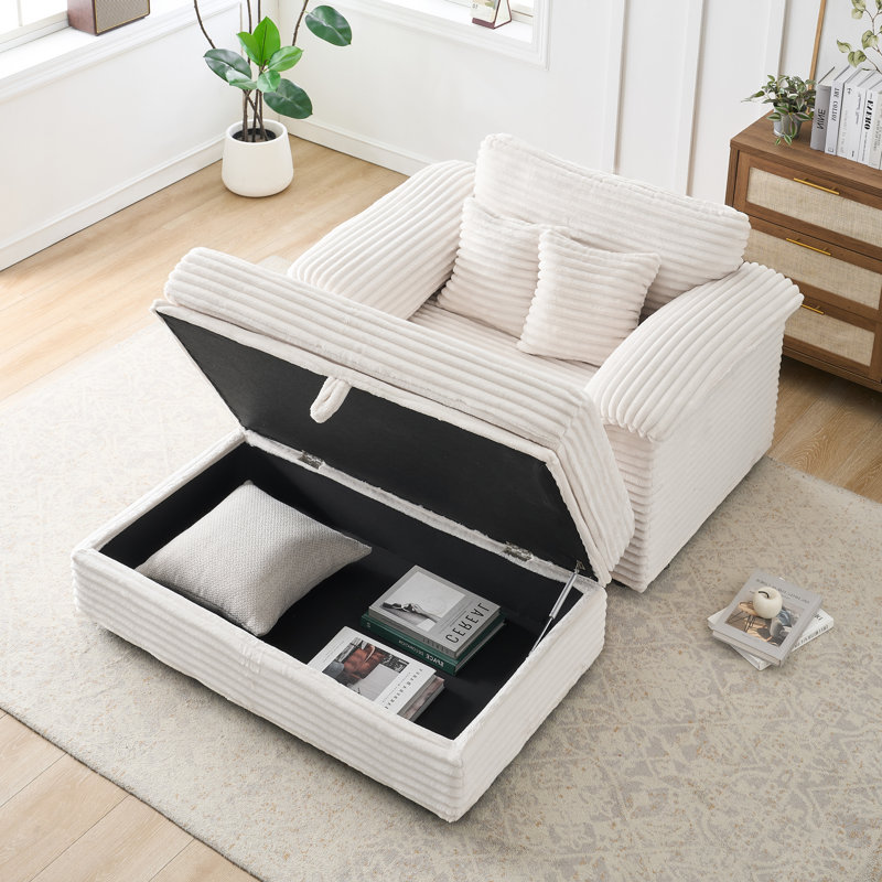Fauteuil 47,24 po Corduroy, Blanc