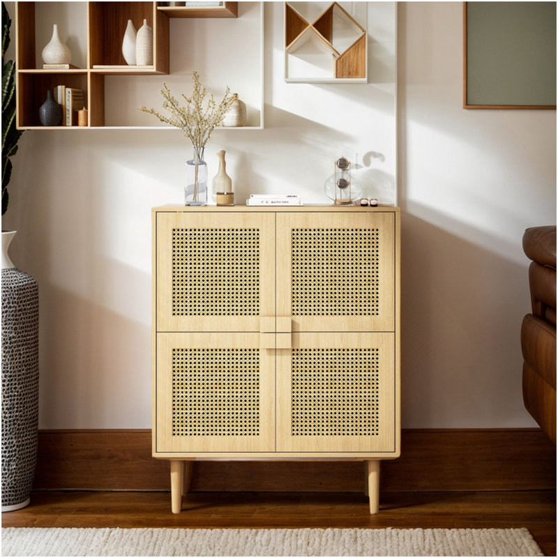 4-Doors Rattan Mesh Storage Cabinet, Natural