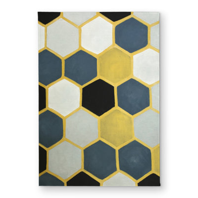 Blue and Gold Cells Modern Abstract Door Mat for Home Decor