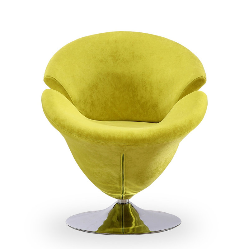 Tulip Modern Velvet Upholstered Metal Swivel Barrel Chair in Green, Green Velvet