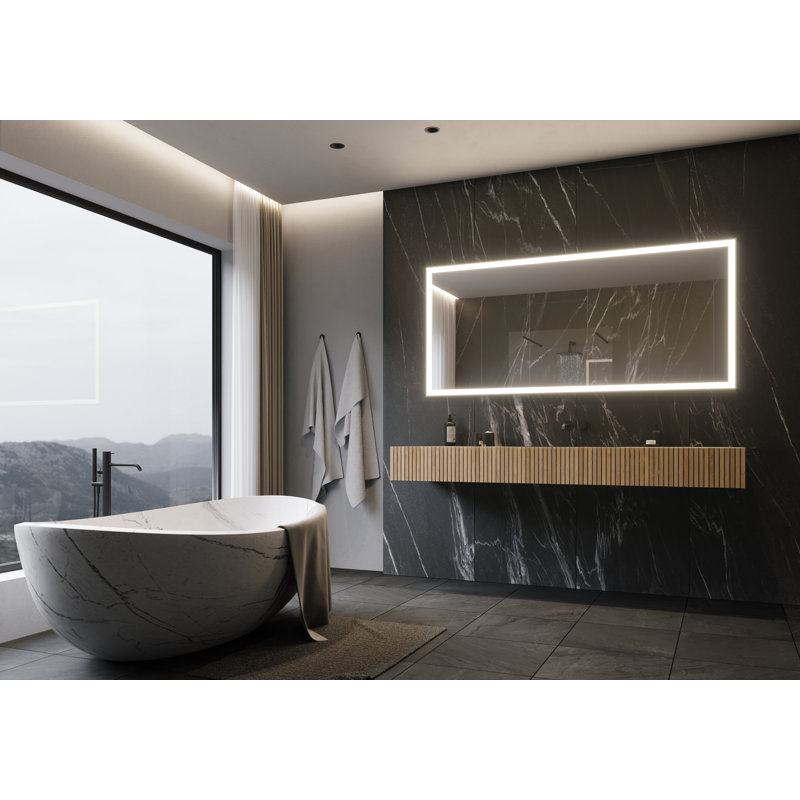 Galaxy Metal Flat Wall Mirror with Drawers, 3000K, 32" H x 70" W