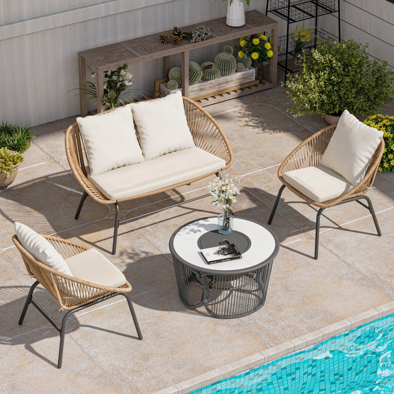 Ensemble de conversation de patio 4 pièces avec foyer 3 en 1 Kamin