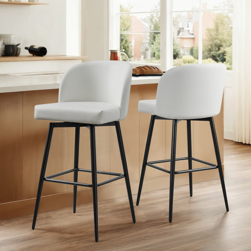 Tabouret de bar et de bar Benedit, Tabouret de bar (siège d'une hauteur de 30 po), Similicuir blanc grainé