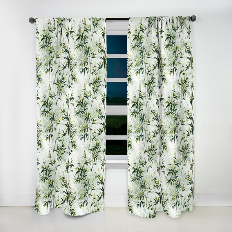 Bamboo Zen Tropical Pattern - Floral Curtain - Room Darkening Floral Curtain - 1 Panels, 52" W x 90" L