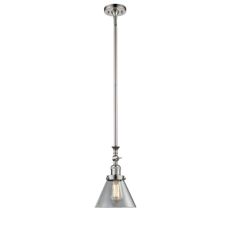 Luminaire suspendu conique à 1 lumière Harbert, Fumée, Nickel poli, Ampoule incandescente rétro de 60 watts