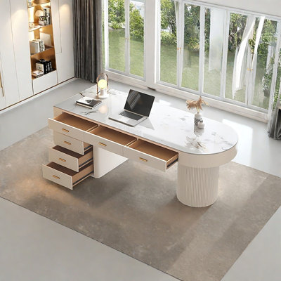 70.87"semi-circle Sintered Stone Office Desk, Modern Minimalist With Drawers
