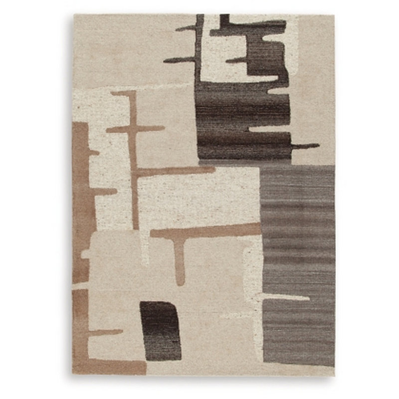 Keny Medium Area Rug, Beige Global Inspired Abstract Pattern, Rectangle 5' x 7'