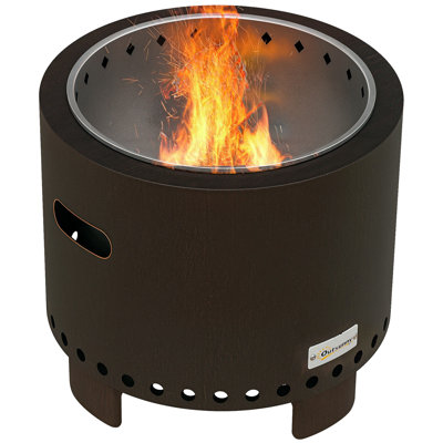 Metal Round Wood Burning Fire Pit, Smokeless Fire Pit, Outdoor Fireplace Black