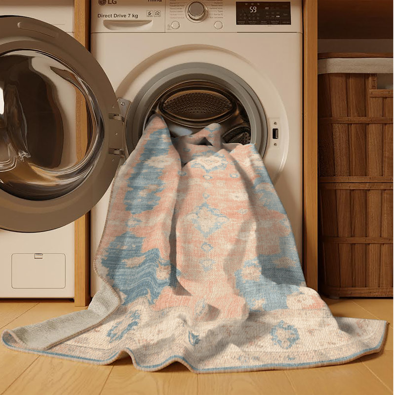 Tapis beige surteint lavable à la machine, Rond 5 pi