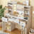 Modern Makeup Vanity with Mirror, Adjustable LED Lights, 3 Drawers, 12 Shelves & Charging Station