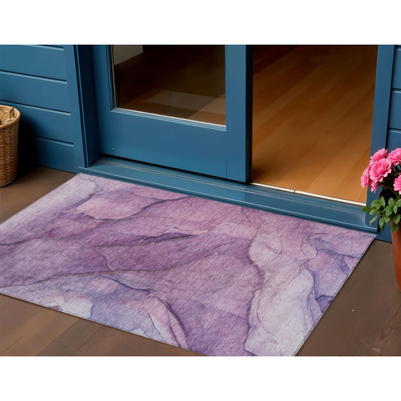 3' X 5' Purple Lilac And Lavender Abstract Washable Indoor Outdoor Area Rug