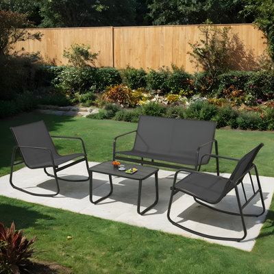 Ensemble de meubles de patio 4 pièces, ensemble de conversation extérieur en textilène avec chaises berçantes et causeuse, avec table basse pour le jardin, le balcon, le bord de la piscine, la cour légère, résistant à l'eau et aux rayons UV