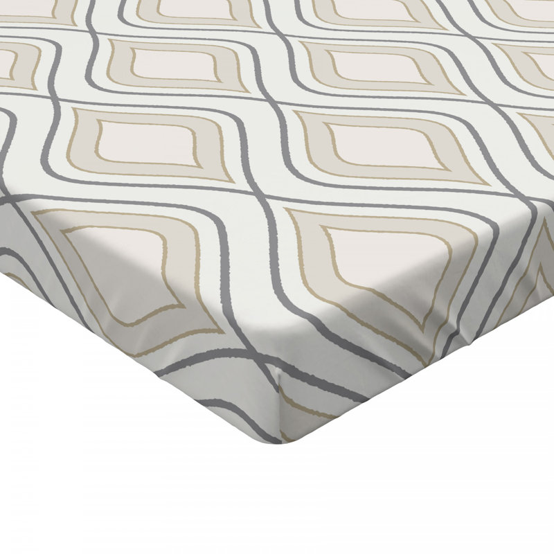 Ivory and Beige Microfiber Geometric Full Fitted Sheet