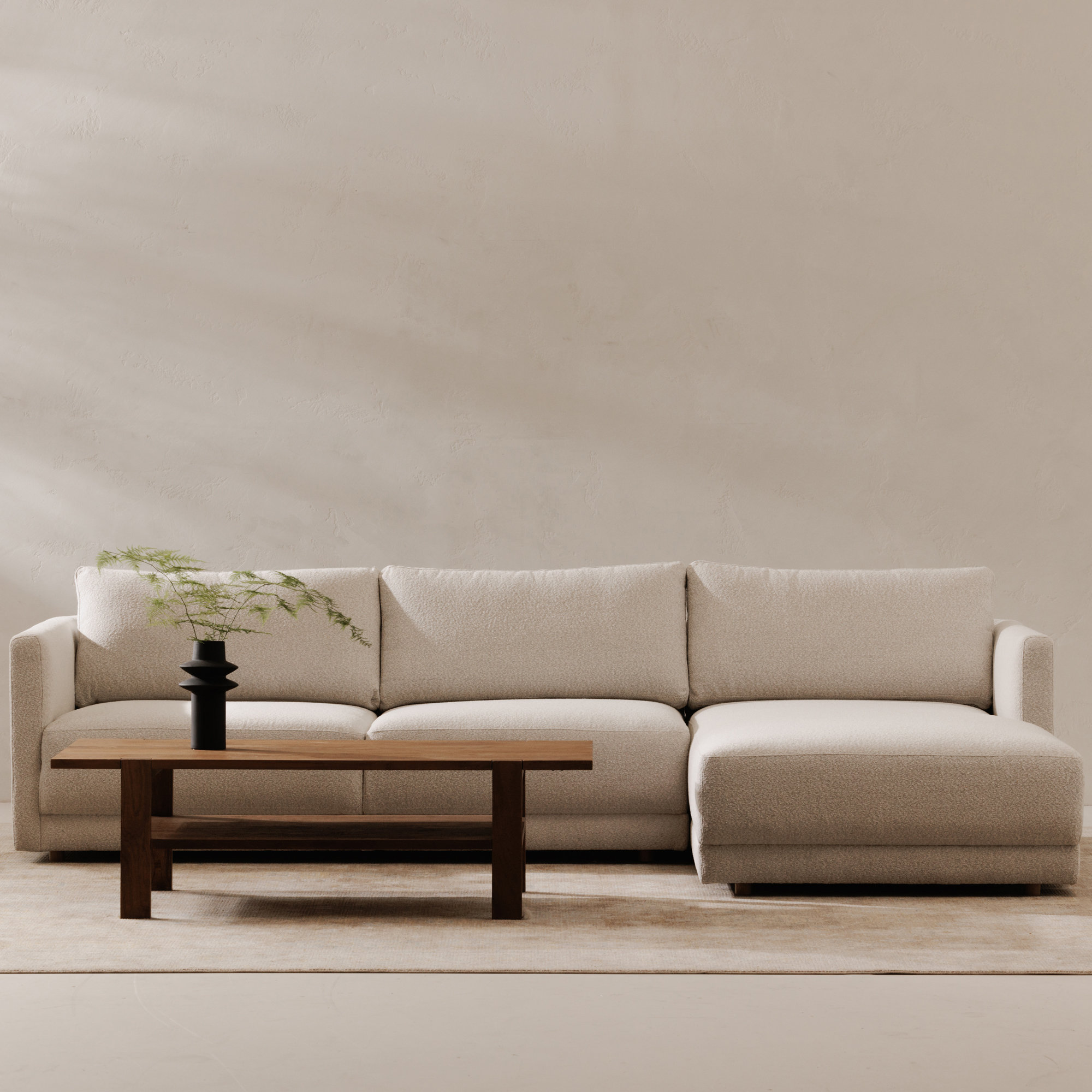 Vervino Upholstered Sectional, Right Hand Facing, Oyster Boucle