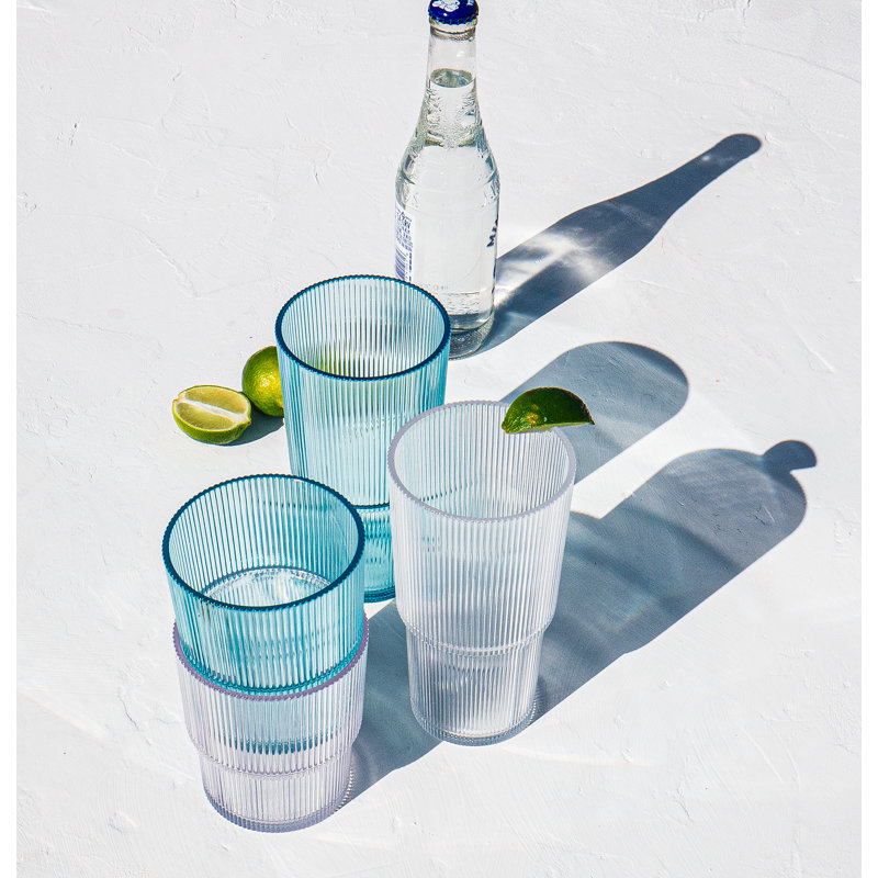 Fine Ribbed Acrylic Drinking Glass, 22, Clear