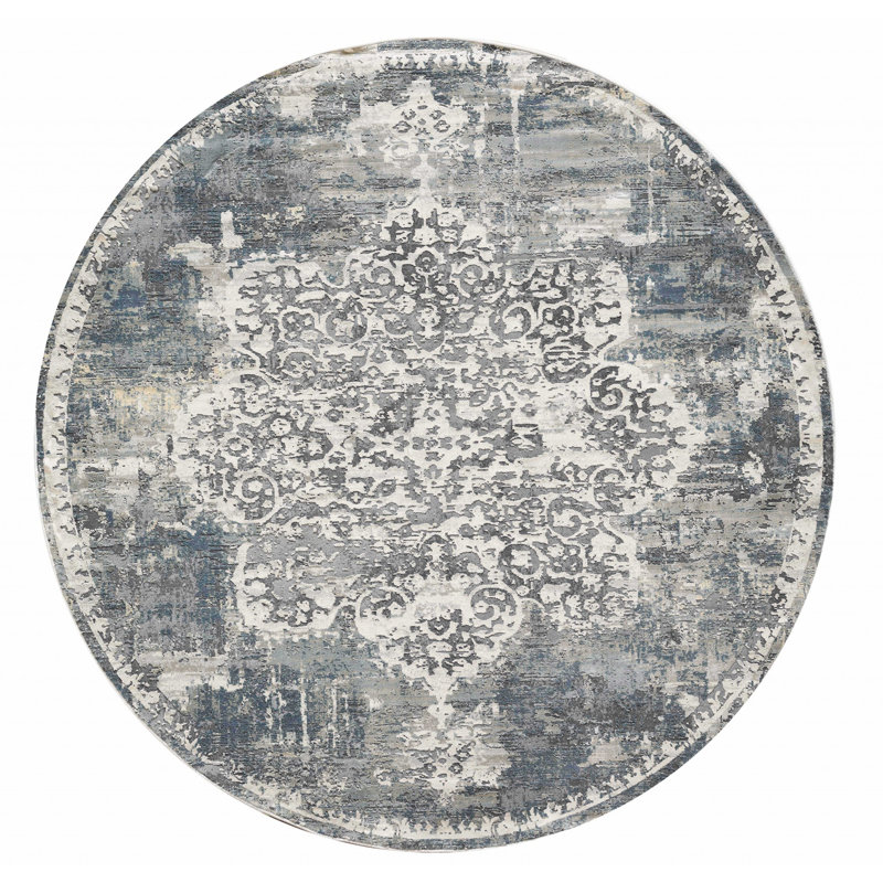 7' Round Polyester Ivory Area Rug