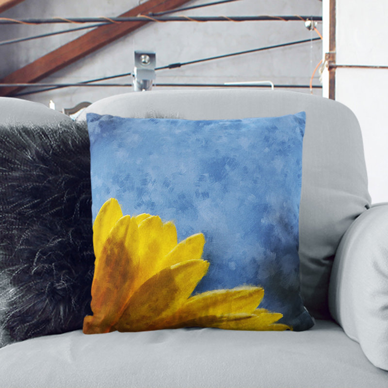 Yellow Daisy Flower Square Throw Cushion, 40cm H x 40cm W x 15cm D