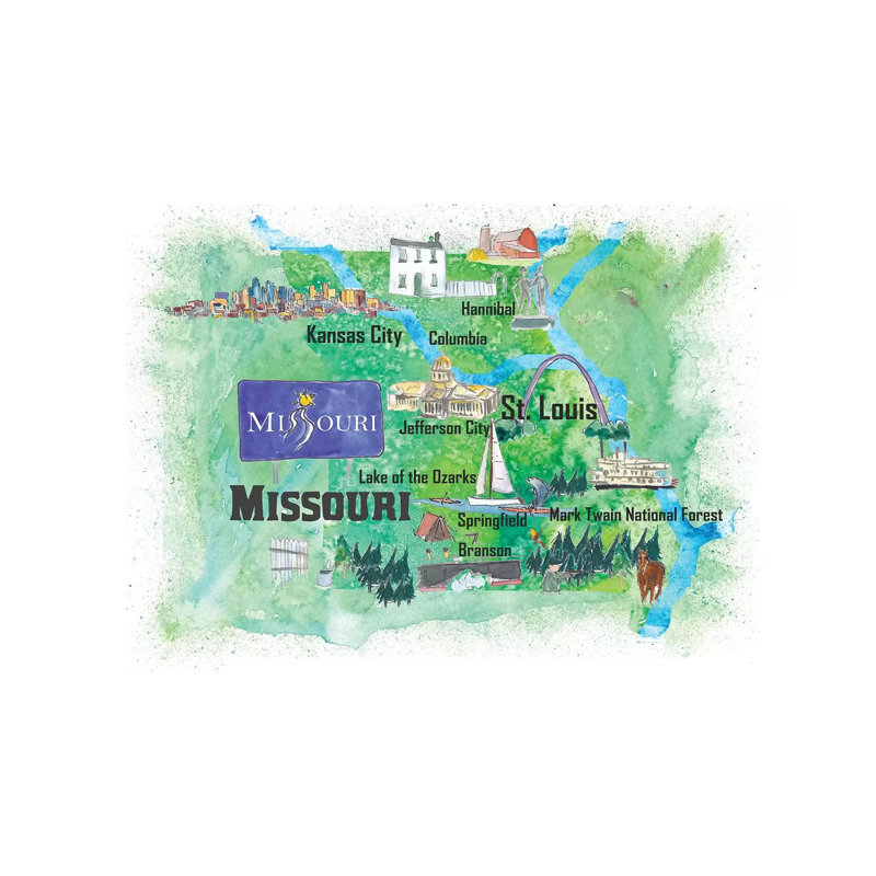 USA, Missouri Illustrated Travel Poster by Markus & Martina Bleichner - Wrapped Canvas Print
