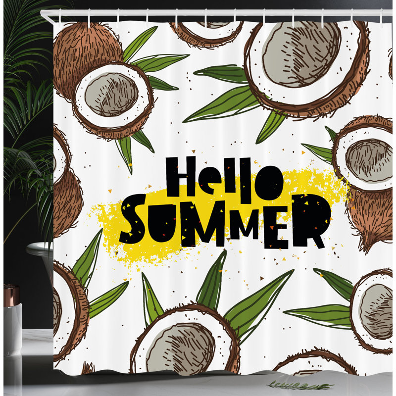 East Urban Home Hello Summer Shower Curtain Coconut Halves Multicolor, 70"H x 69"W