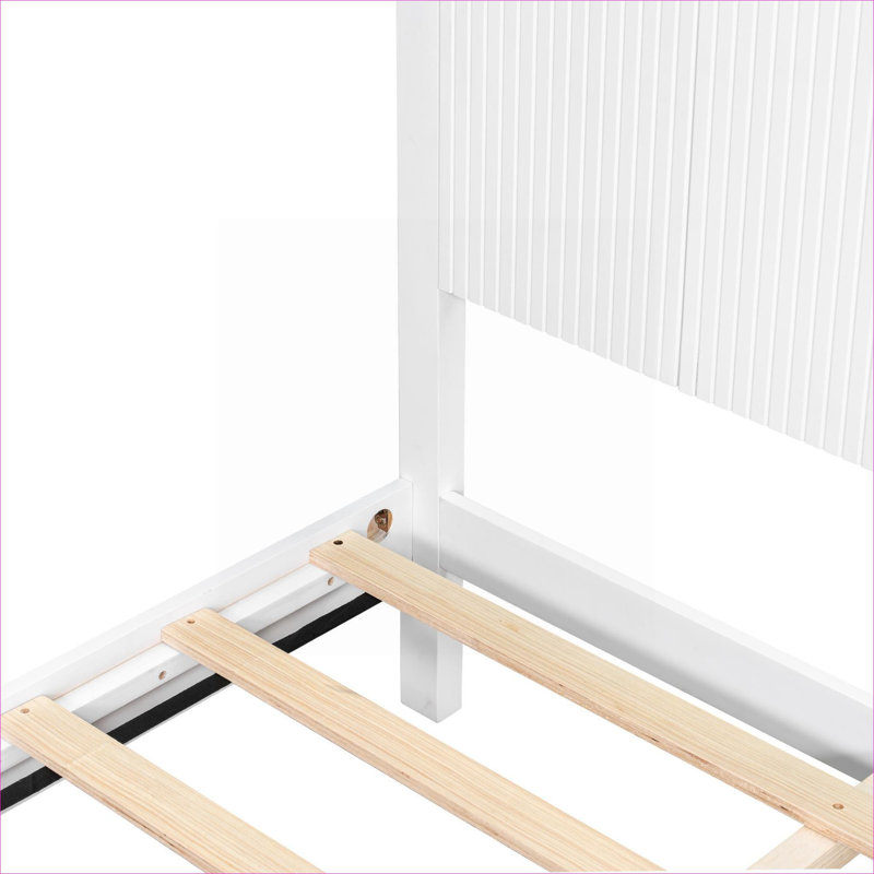 Structure de lit grand format hybride en bois massif blanc pour chambre résidentielle, style contemporain
