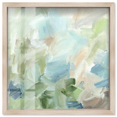 Bleu clair menthe - Décoration murale sous cadre Ira Colmeva, couleur sauge, par Art Remedy, cadre blond, 40 x 40