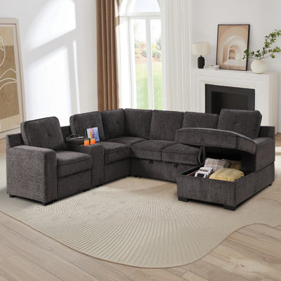 119.5‘’Chenille Sectional Sofa With Integrated Console And Storage