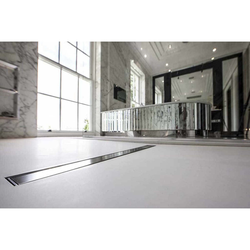 Stainless Steel Linear Grid Shower Drain with Tailpiece Adjustable Floor Mount Leveling