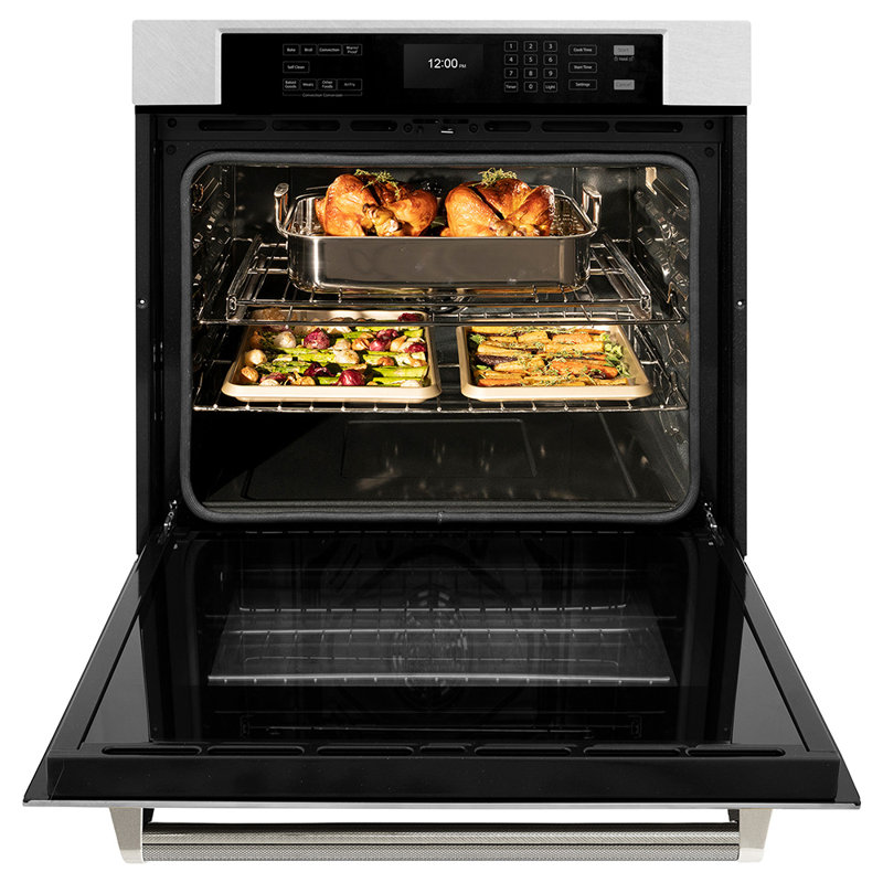 ZLINE Autograph 30 in. True Convection Single Wall Oven in Satin Steel with Nickel Helix Handle