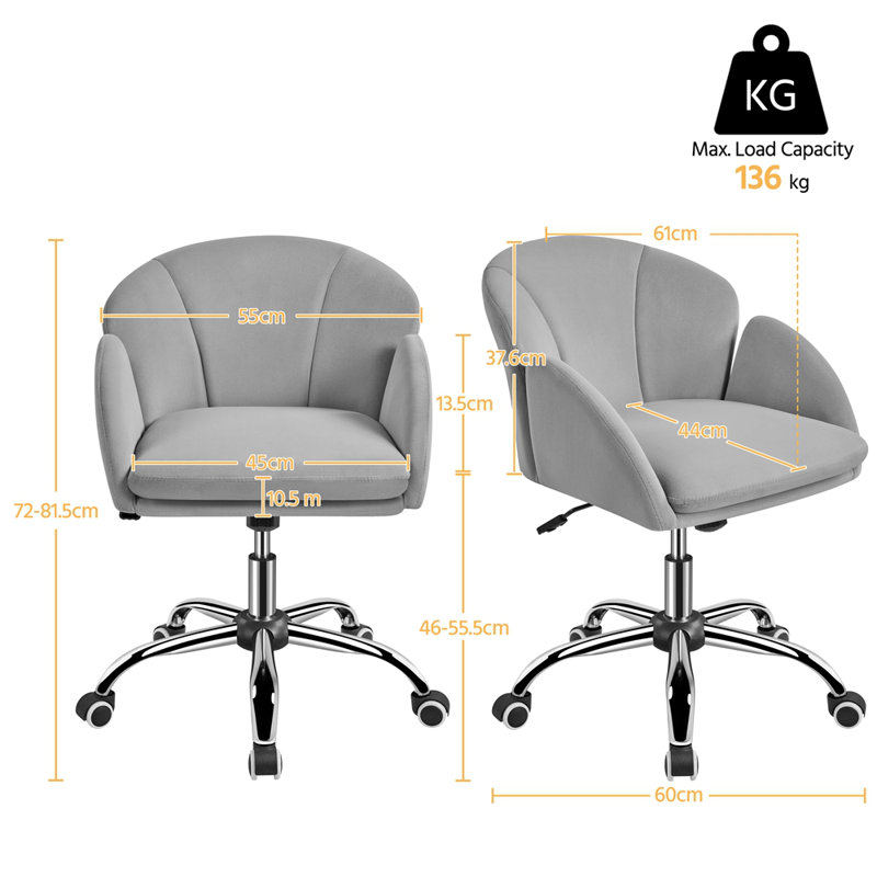 Desk Chair With Petal-shaped Backrest, Light Grey Velvet