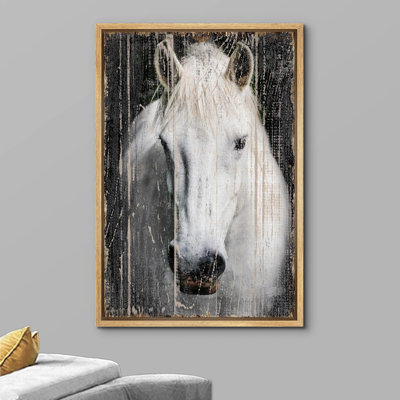 Chevaux qui courent Portrait de cheval blanc sur des panneaux à effets de bois, animaux, faune, art numérique, photographie panoramique
