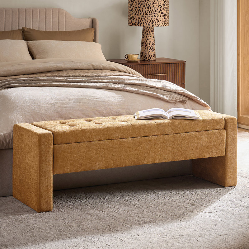 Anthonique 55.1'' W Modern Tufted Upholstered Storage Bench, Gloden