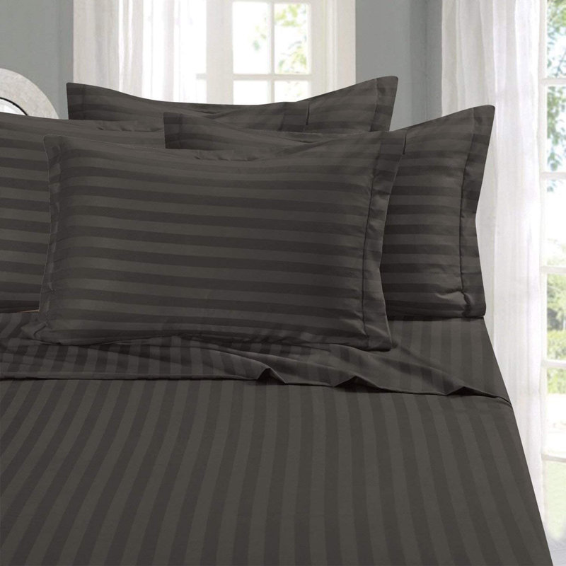 Queen Gray 1500 Thread Count Dobby Stripe 6-Piece Bed Sheet Set