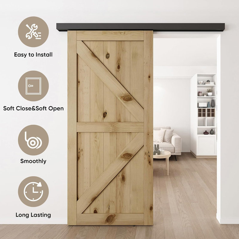 Sliding Standard Single Track Barn Door Hardware Kit(Doors Not Included), Black