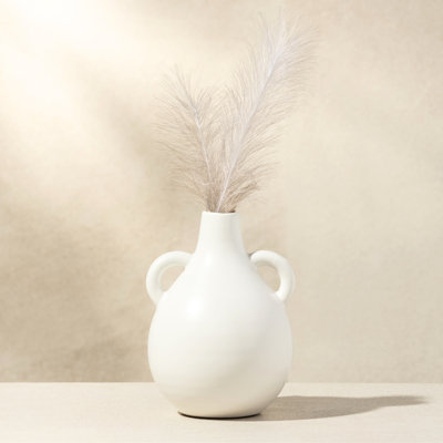Soma 7" Matte White Ceramic Vase With Handles