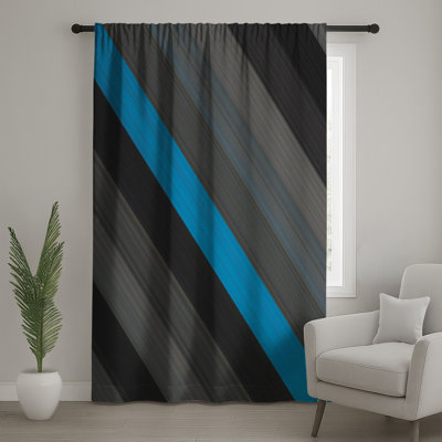 Blue Gray Diagonal Stripes Window Curtains, Stripes Sheer & Curtains - 1 Panel