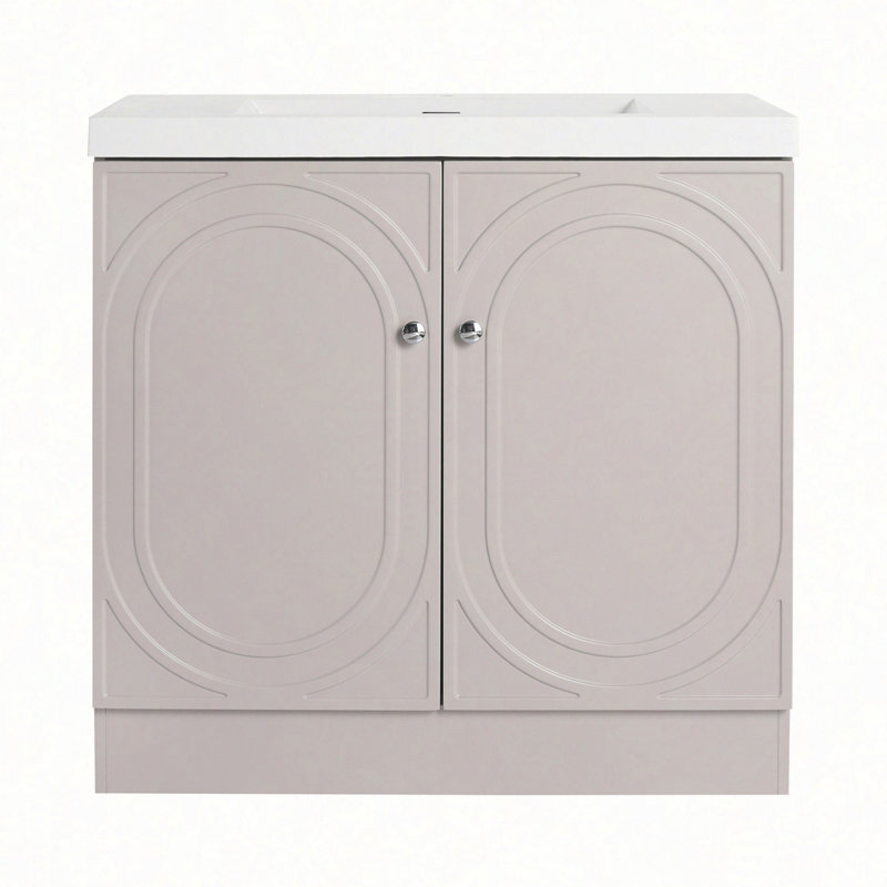 Meuble-lavabo sur pied 36 po avec lavabo en résine blanche et 2 portes d'armoire à fermeture en douceur