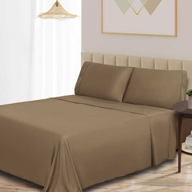 Ensemble de draps 100% rayonne de bambou Blue Nile Mills, Taupe, Ensemble de draps pour très grand lit avec 2 taie