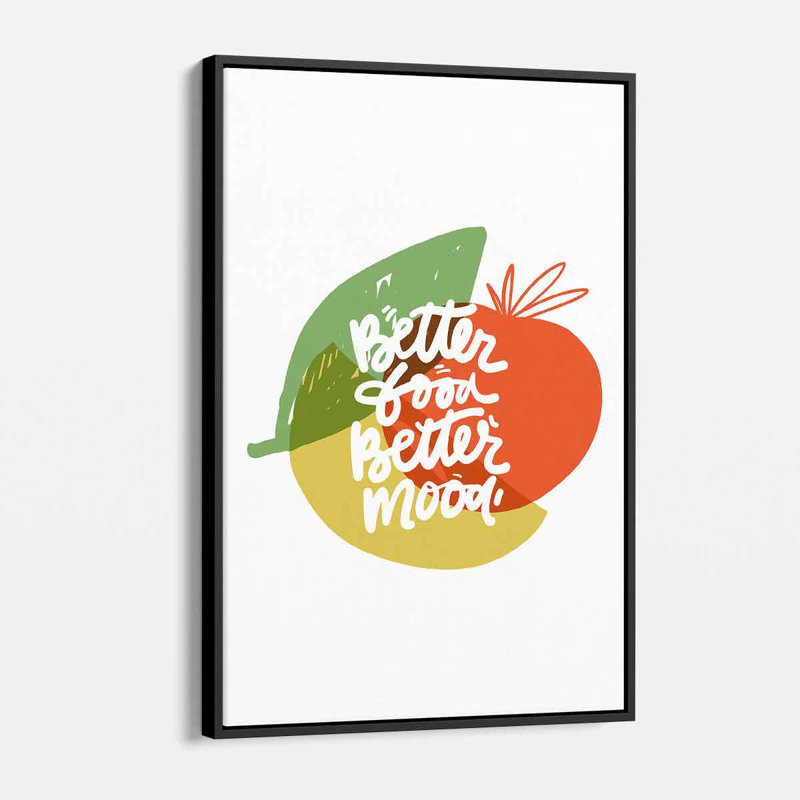 «Florecita Multi Color Better Food Better Mood On», art textuel sur toile, H 16 po x l 12 po, Cadre noir