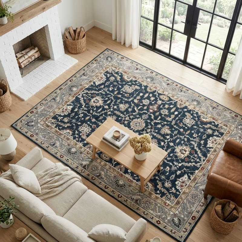 Bristol Oriental Handmade Hand-Knotted Area Rug in Blue/Gray, Rectangle 12' x 15'