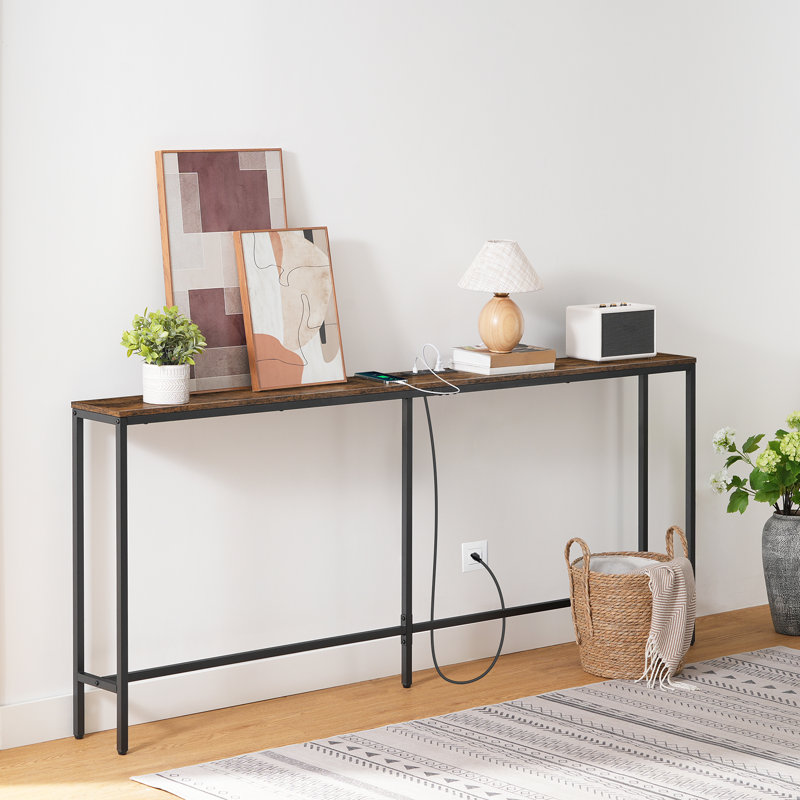 Console Table with Power Outlet Narrow Entryway Table, 31.5" H x 78.7" W x 7.8" D, Rustic Brown