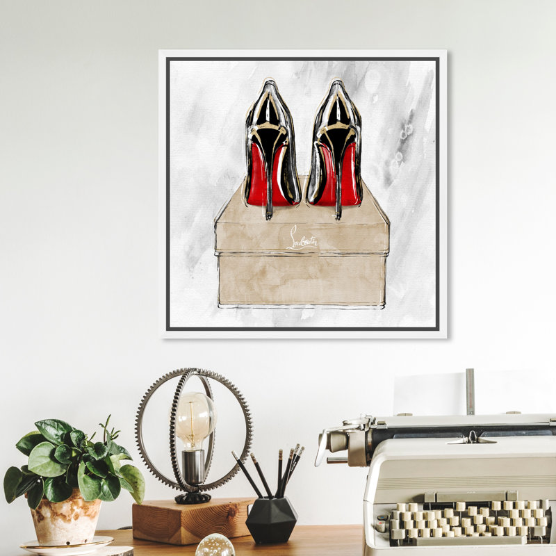 Chaussures rouges à talons rouges, talons hauts de luxe noir moderne - peinture à cadre flottant, H 13 po x l 13 po