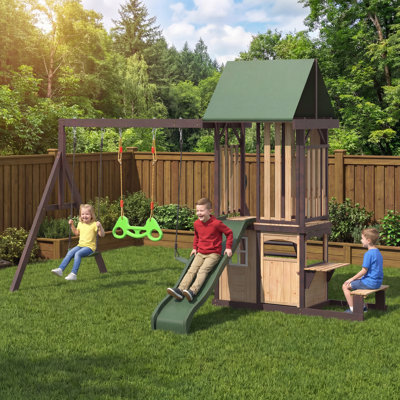 Swing Sets For Backyard, Kids Outdoor Play Equipment, Swing Set With Wave Slide,  Belt Swings, Playground Sets For Backyards
