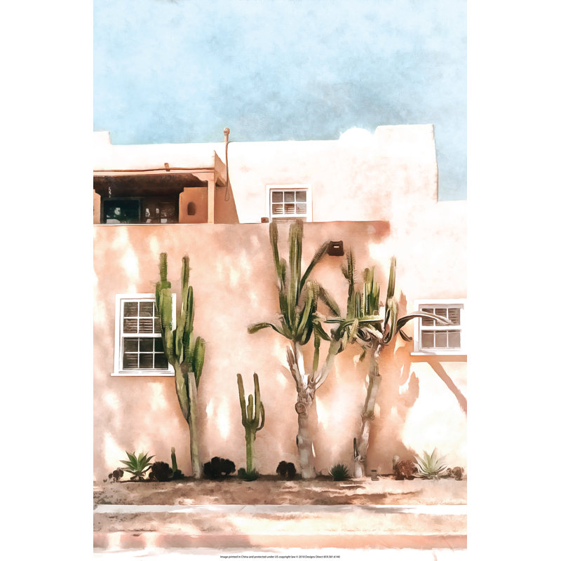 Building With Cactus - Wrapped Canvas Painting, 46cm H x 30cm W