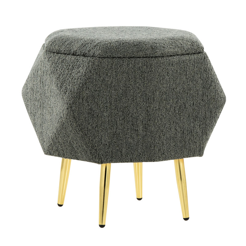 Tissu élégant avec pieds en métal doré, rangement à couvercle amovible, largeur de 17 po, profondeur de 16 po, hauteur de 18,61 po, assemblage requis et pour une utilisation à l'intérieur, utilisation polyvalente requise