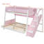 Lit superposé simple au dessus d'un lit double avec escalier rayé, tablettes latérales, garde-corps pleine longueur et structure en bois massif, rose-1423272144-1423272146