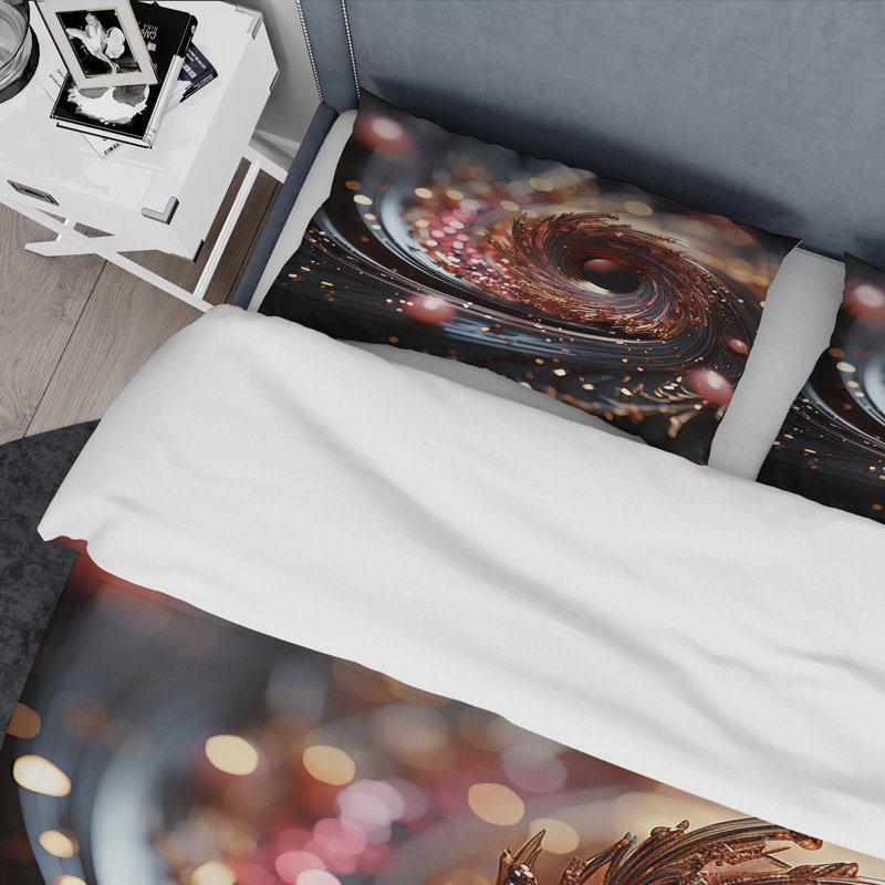 Ensemble de housse de couette spirale abstraite dorée et rose hypnotique II, Housse de couette pour très grand lit et 2 très 