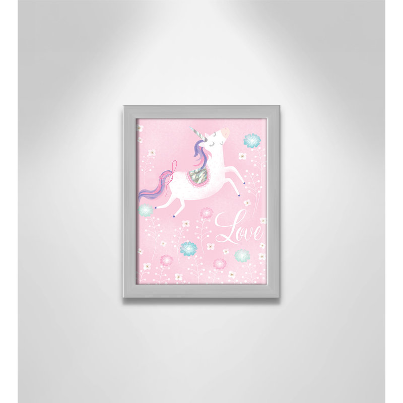 «Love Unicorn», art encadré, H 10 po x l 8 po x P 1,18 po, Cadre argenté