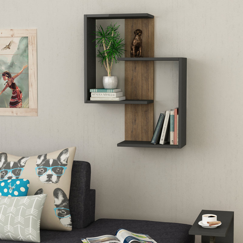Brooklyn 4 Piece Floating Shelf, Anthracite/Dark Oak